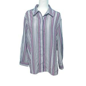 Vintage Nikki Strips Loose Button Down Long Sleeves Shirt Pink Gray Black Size L